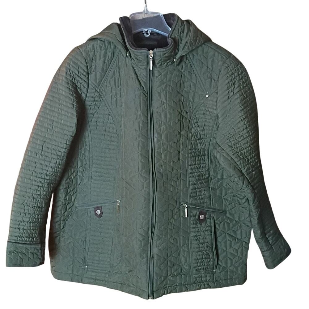 Weatherproof Green Quilted Lined Removeable Hood Full Zip Coat Women 2x - Picture 2 of 8